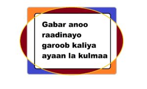 Gabar anoo raadinayo garoob kaliya ayaan la kulmaa