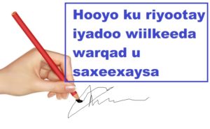 Hooyo ku riyootay iyadoo wiilkeeda warqad u saxeexaysa