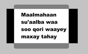 Maalmahaan su'aalba waa soo qori waayey maxay tahay