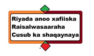 Riyada anoo xafiiska Raisalwasaaraha Cusub ka shaqaynaya