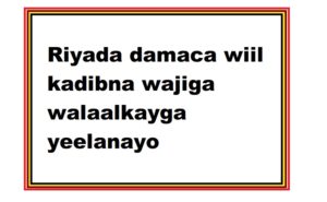 Riyada damaca wiil kadibna wajiga walaalkayga yeelanayo