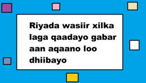 Riyada wasiir xilka laga qaadayo gabar aan aqaano loo dhiibayo