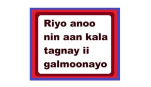 Riyo anoo nin aan kala tagnay ii galmoonayo