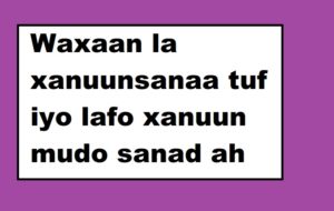 Waxaan la xanuunsanaa tuf iyo lafo xanuun mudo sanad ah