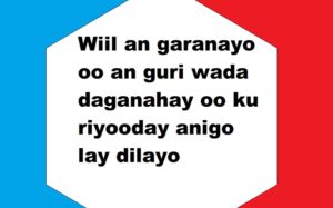 Wiil an garanayo oo an guri wada daganahay oo ku riyooday anigo lay dilayo