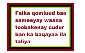 Falka qomluud ban sameeyay waana toobakeenay cudur ban ka baqayaa ila taliya