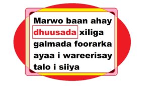 Marwo baan ahay dhuusada xiliga galmada foorarka ayaa i wareerisay talo i siiya