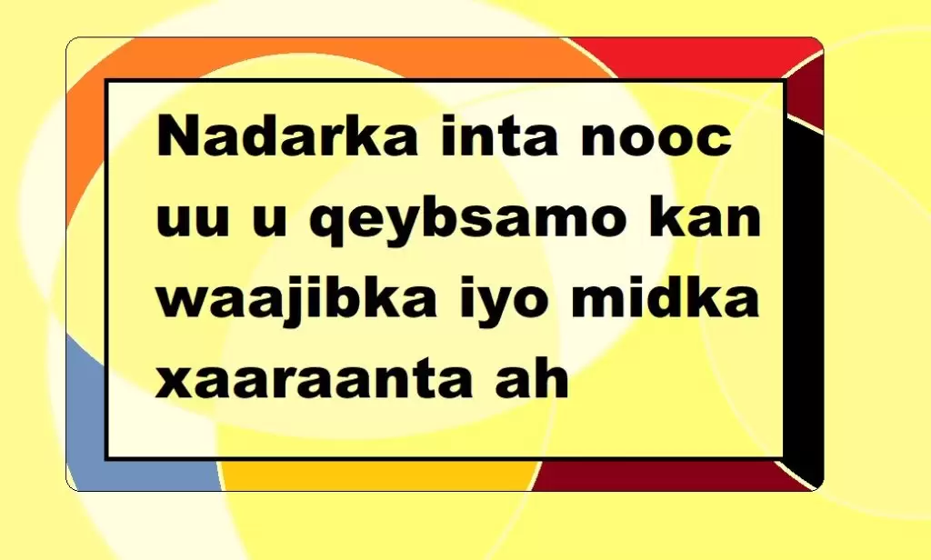 Nadarka inta nooc uu u qeybsamo kan waajibka iyo midka xaaraanta ah