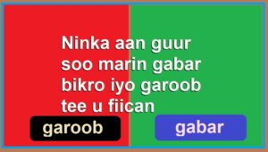 Ninka aan guur soo marin gabar bikro iyo garoob tee u fiican