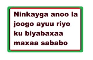 Ninkayga anoo la joogo ayuu riyo ku biyabaxaa maxaa sababo