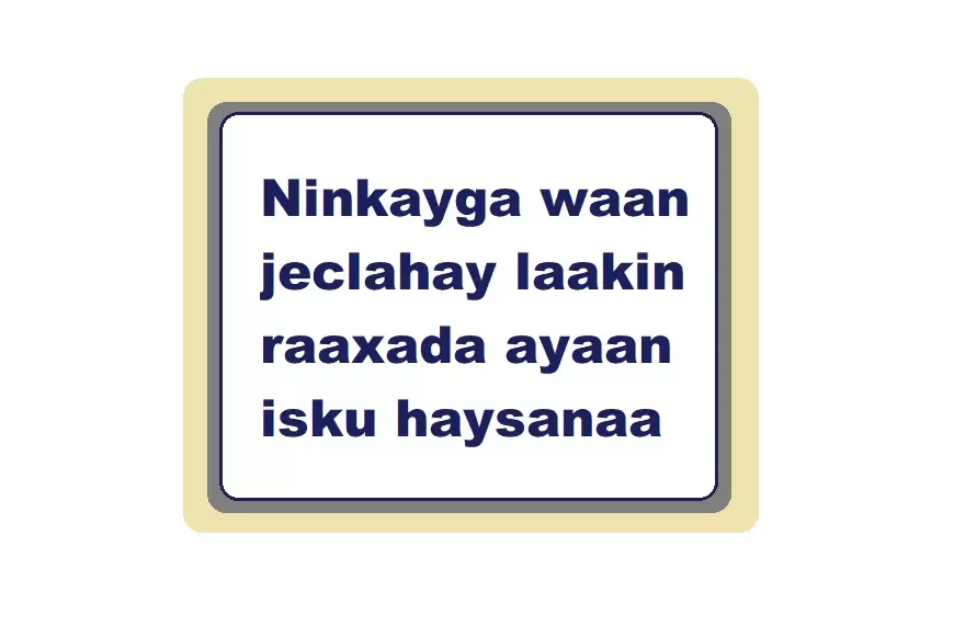 Ninkayga waan jeclahay laakin raaxada ayaan isku haysanaa