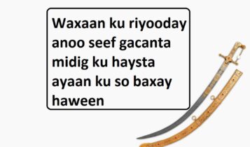 Waxaan ku riyooday anoo seef gacanta midig ku haysta ayaan ku so baxay haween