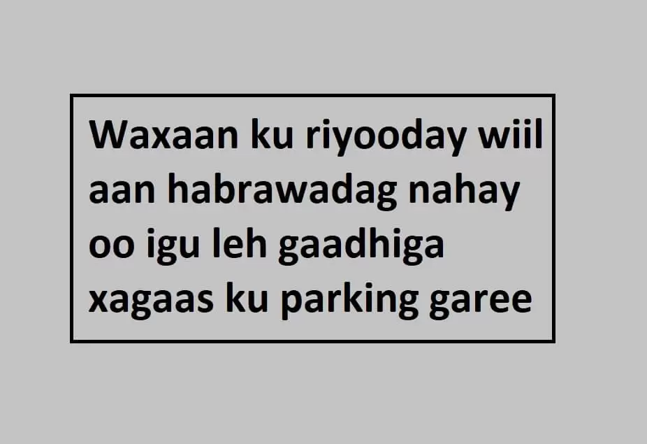 Waxaan ku riyooday wiil aan habrawadag nahay oo igu leh gaadhiga xagaas ku parking garee