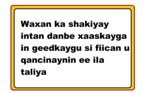 Waxan ka shakiyay intan danbe xaaskayga in geedkaygu si fiican u qancinaynin ee ila taliya