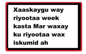 Xaaskaygu way riyootaa week kasta Mar waxay ku riyootaa wax iskumid ah