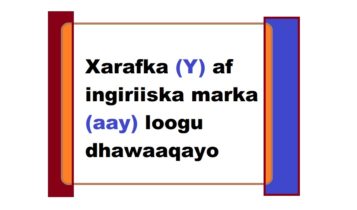 Xarafka (Y) af ingiriiska marka (aay) loogu dhawaaqayo