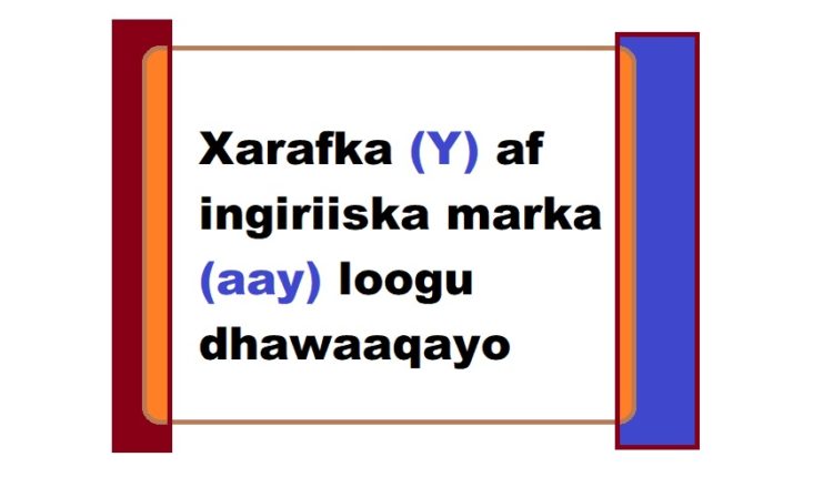 Xarafka (Y) af ingiriiska marka (aay) loogu dhawaaqayo